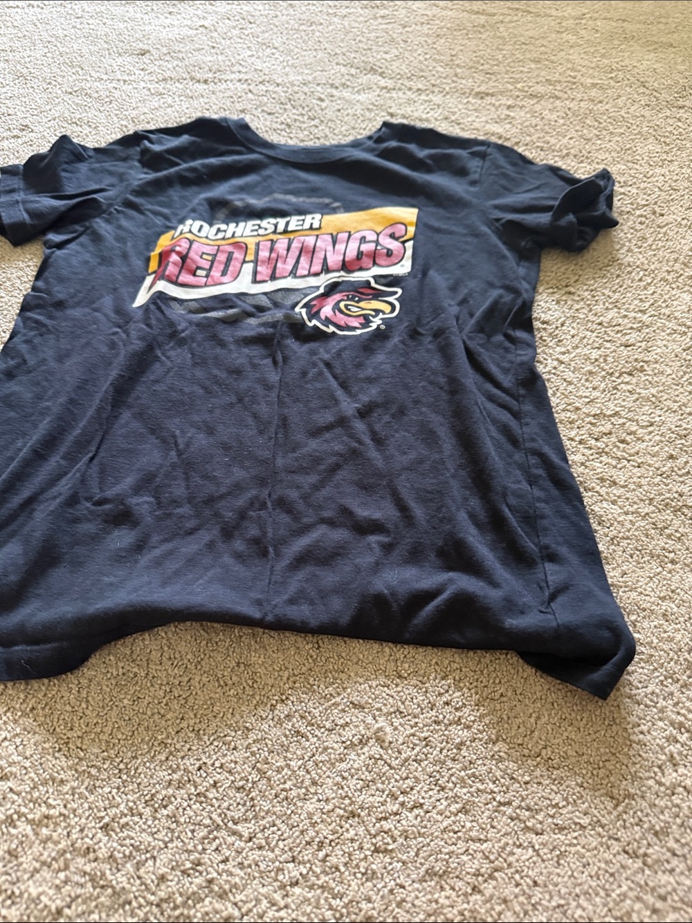 47 Rochester Red Wings Navy Graphic Tee with Yellow & Pink Logo
